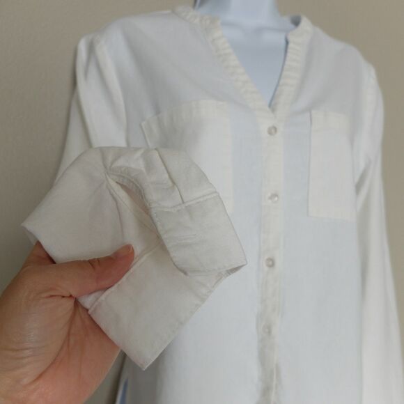 Nine West Jeans White Linen Blend Long Sleeve Button Up Blouse Size Small - Picture 4 of 9